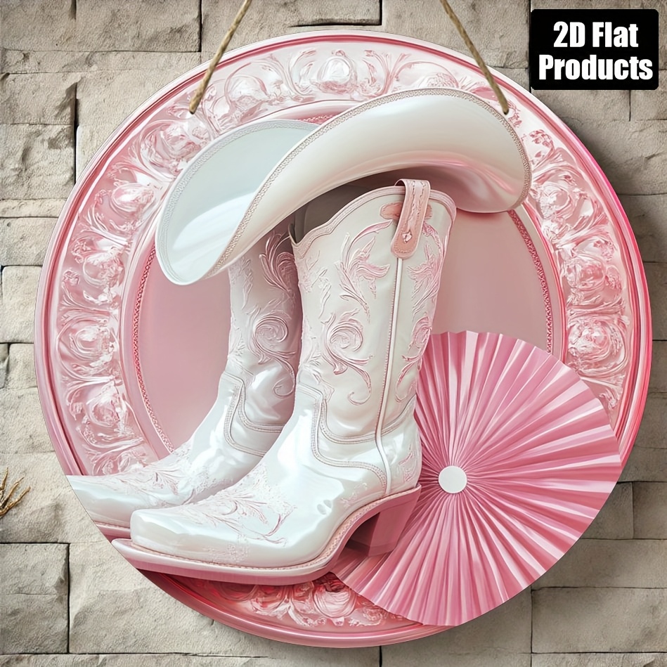 Home Bar And Coffee - 2D Metal Sign, Pink Cowboy Boots