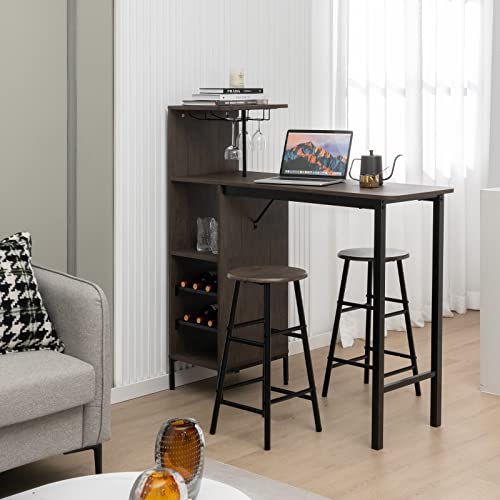 Home Bar And Counter - 3-Piece Industrial Bar Set: Brown Counter