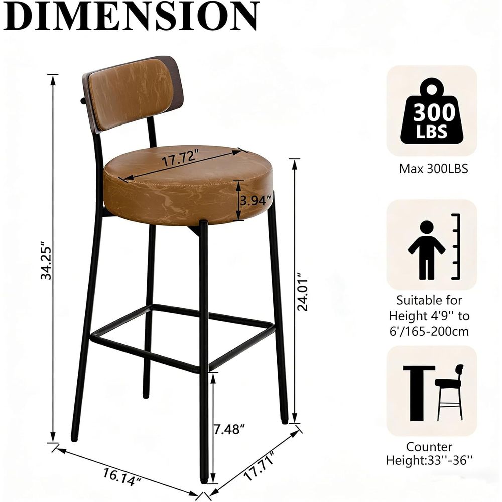 Brown Bar Stools Set o 3, Leat - Home Bar And Counter review and price