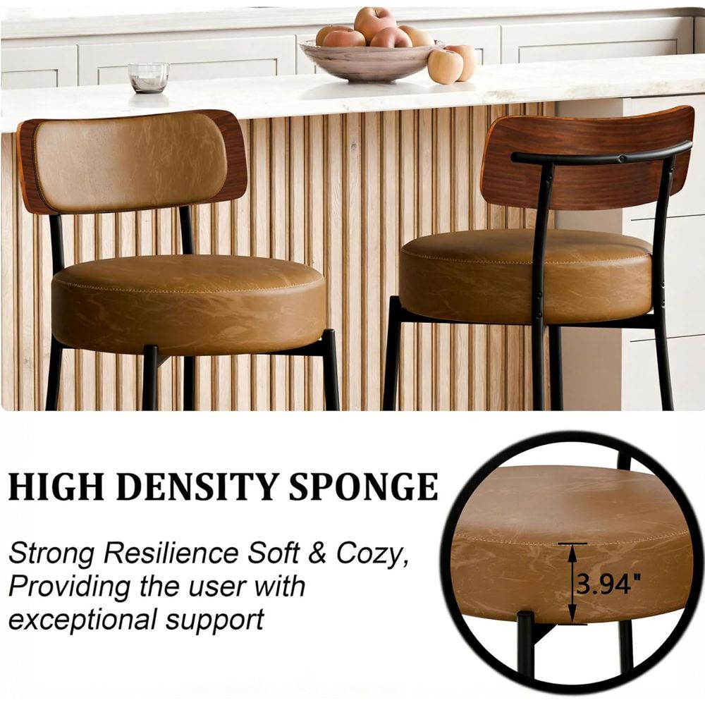 Brown Bar Stools Set o 3, Leat - Home Bar And Counter review and price