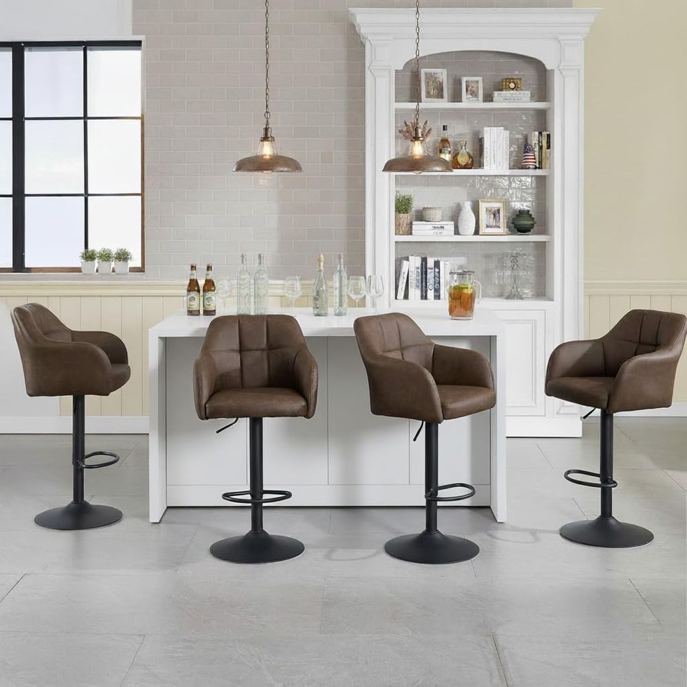 Set of 4 Swivel Leather Bar St - Home Bar And Counter review and price