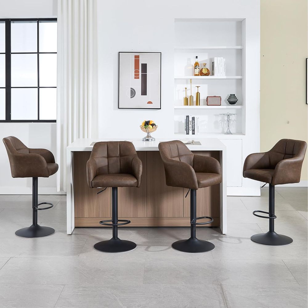 Set of 4 Swivel Leather Bar St - Home Bar And Counter review and price