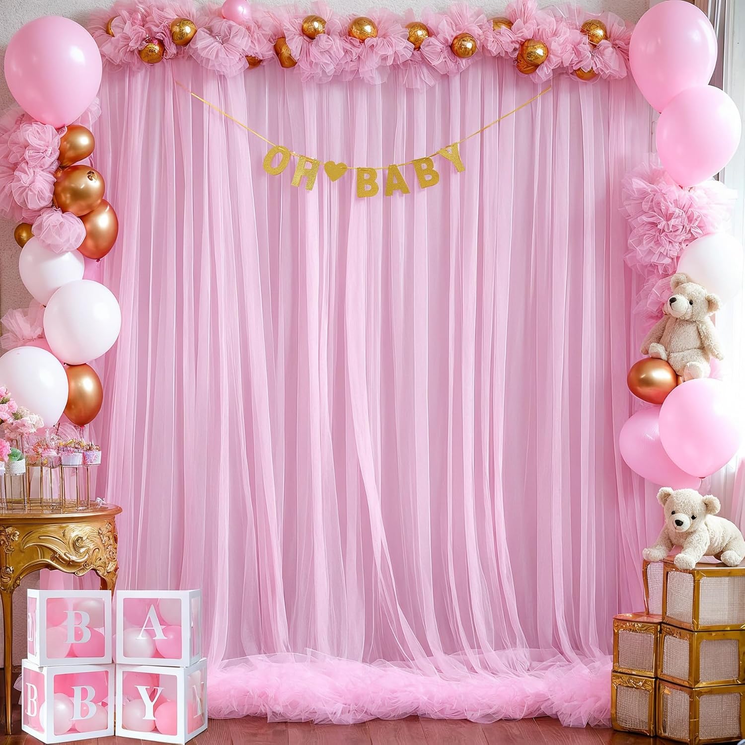 Pink Tulle Backdrop Curtain fo - Home Bargains review and price