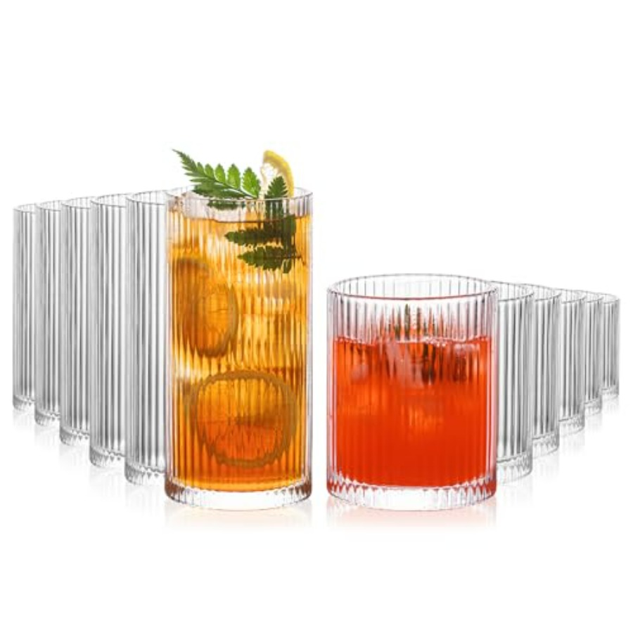 12Piece Ribbed Glassware Set w - Highball Glass Set review and price