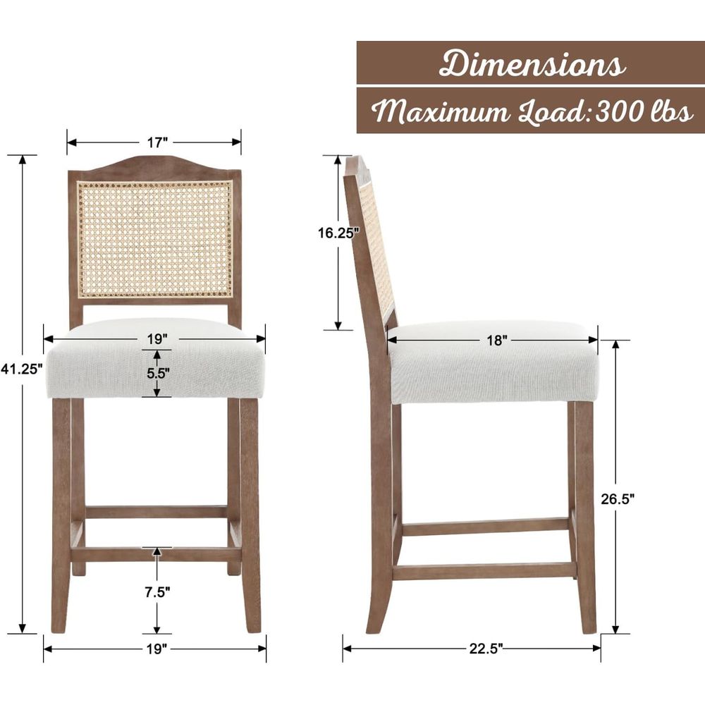 Set of 4 Linen Beige Cane Back - Home Bar And Counter review and price