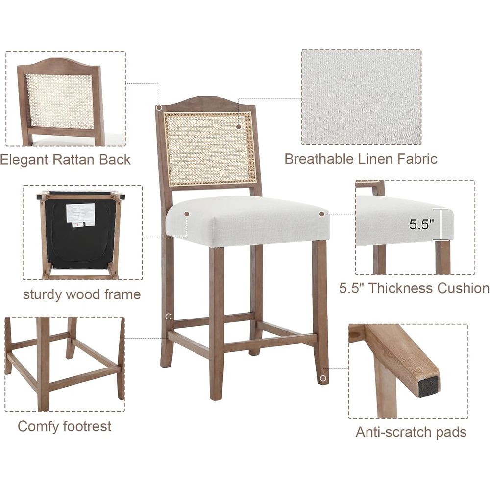 Set of 4 Linen Beige Cane Back - Home Bar And Counter review and price