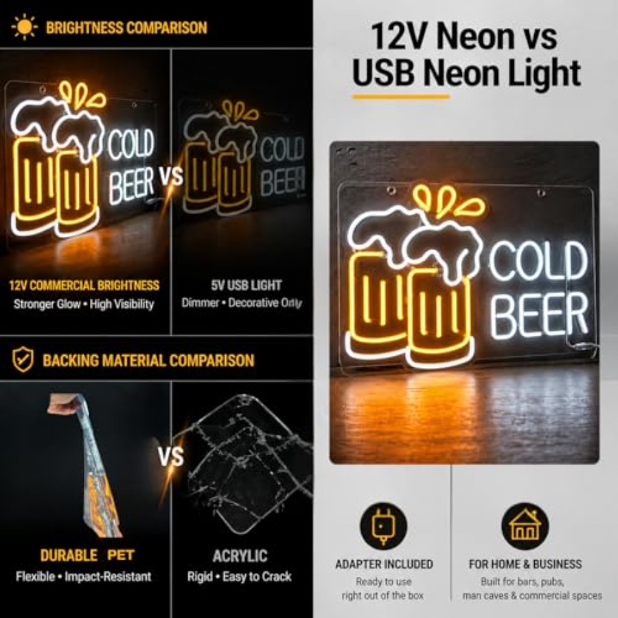 Cold Beer Neon Sign for Busine - Home Bar Signs review and price