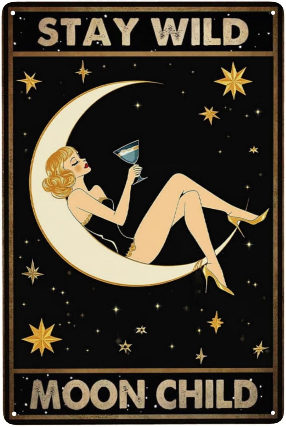 Stay Wild Moon Child Tin Sign  - Home Bar Lounge review and price